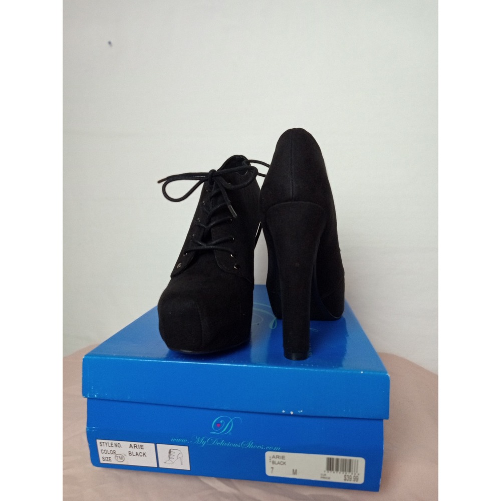My Delicious Shoes Platform Booties Lace Up Ankle Boots High‎ Heel Black 7